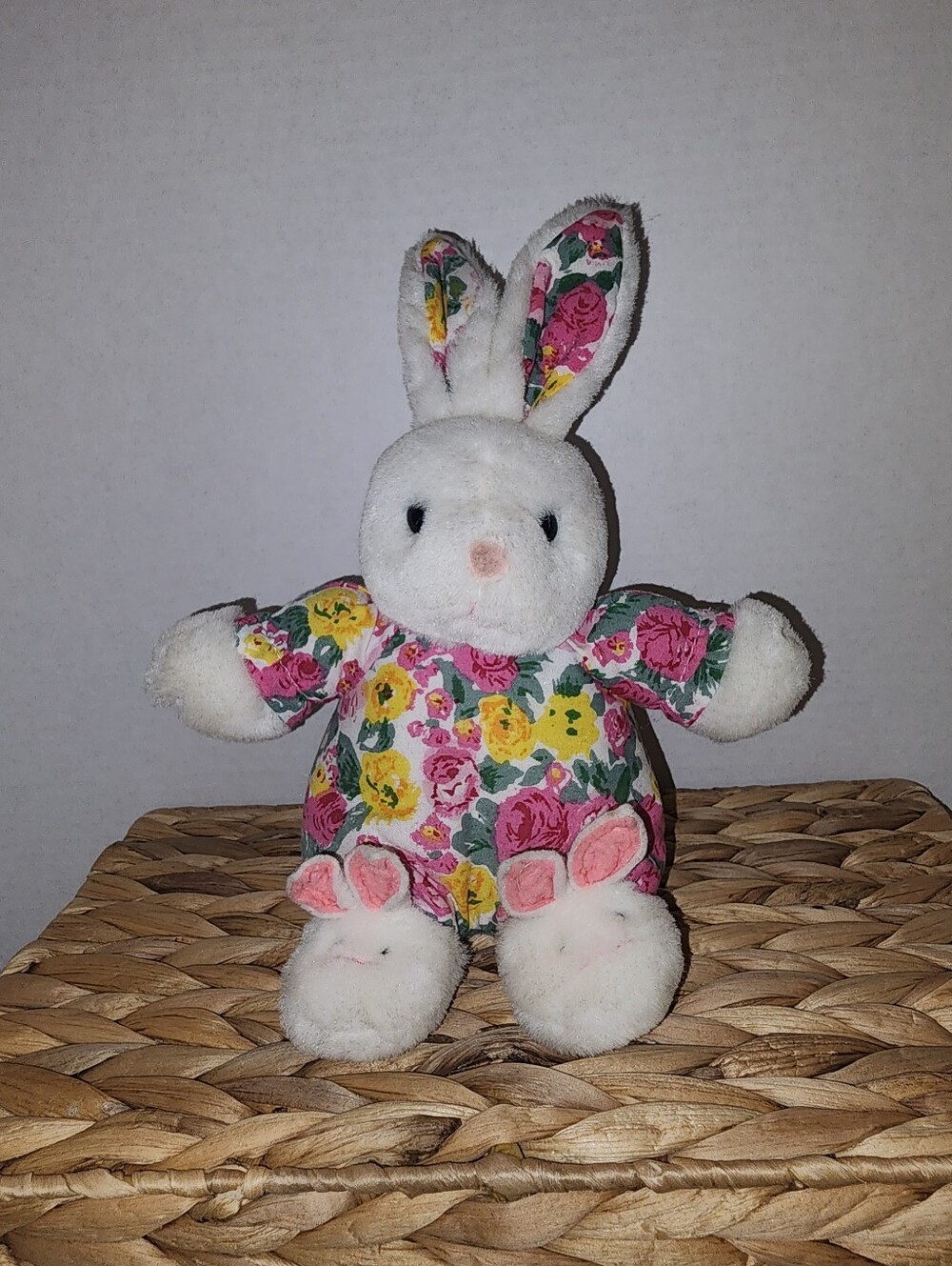 Vintage 90s Lemonwood Asia Ltd Floral Bunny Plush Chintz Cottagecore Rabbit Toy